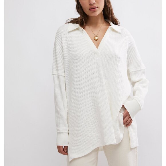 FREE PEOPLE - Women's White Waffle Knit Top - Picture 5 of 10
